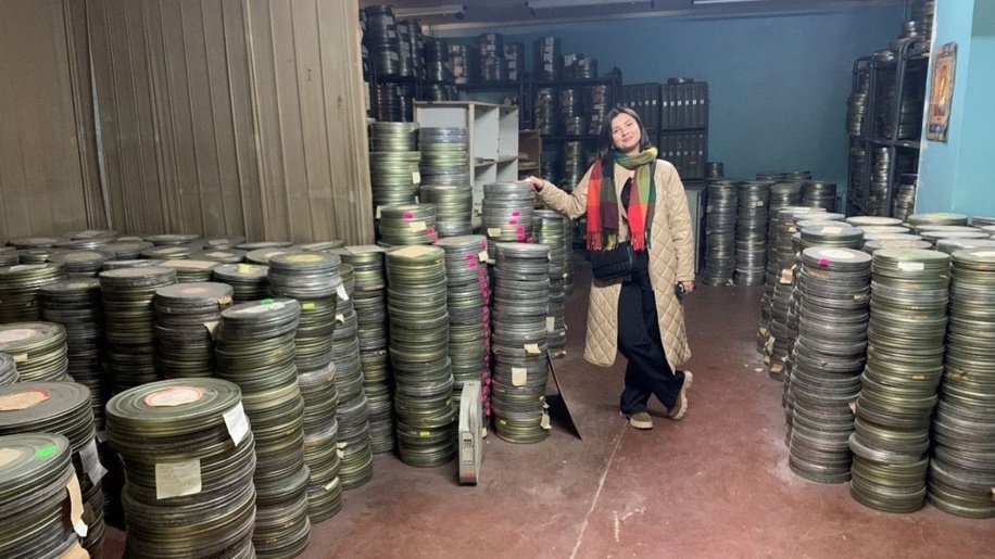 Taisiia Turchyn with the film archive her and her team are digitising